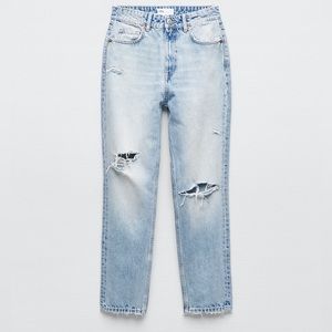 Zara Hi-Rise Mom Ripped Jeans